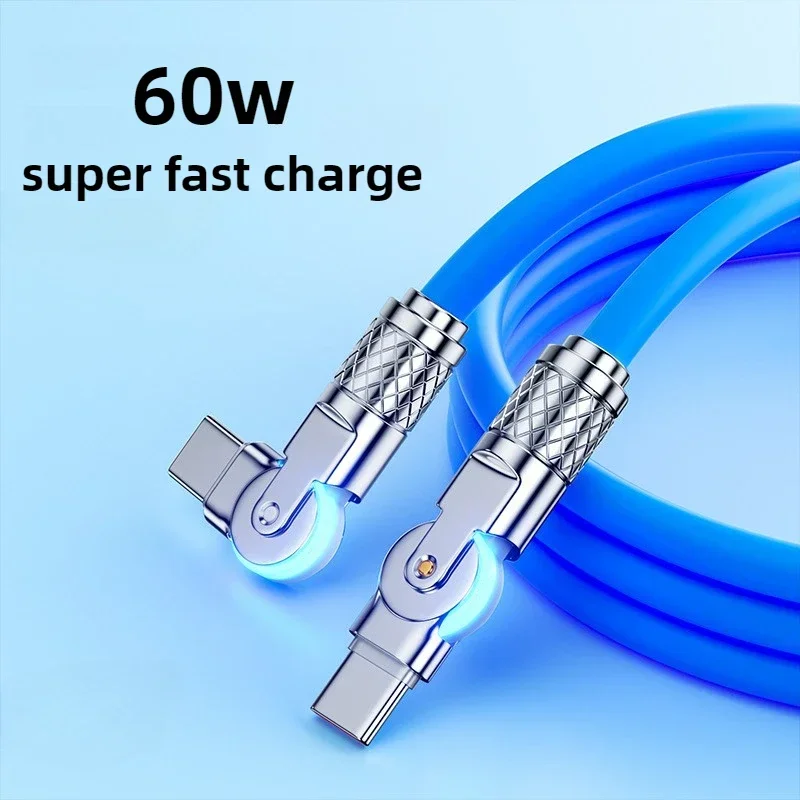 60W PD USB C To Type C Cable Elbow 180 Degree Rotation Super Fast Charge for Samsung S24 S23 S22 Ultra Huawei Laptop Data Sync