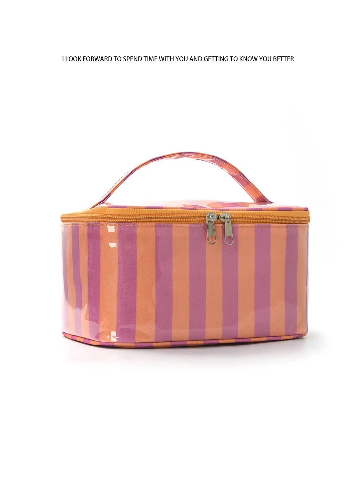 Glänzende, gestreifte PVC-Handtasche für Make-up, wasserdichte Kosmetiktasche mit großem Fassungsvermögen, Reise-Aufbewahrungstasche für Hautpflegeprodukte, mehrfarbige Kosmetiktasche – Detail 2