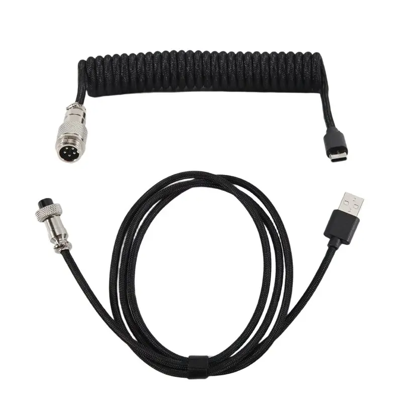 Usb Keyboard Cable Black Coiled Keyboard Usb Type C Cable DIY Aviation Plug Cable Connector Gaming Usb Keyboard Cable User-Frien