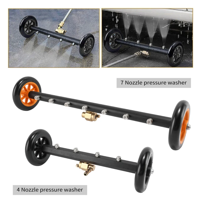 Water Broom for Pressure Washer Undercarriage Cleaner with 7 Nozzle Dual-purpose High-pressure Cleaner Pressure Washer Fittings