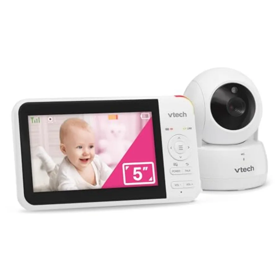Baby Monitor No WiFi for newborns: 5 screen, remote pan-tilt-zoom, hack-proof, 17Hr battery, 1000ft range, auto night vision, t