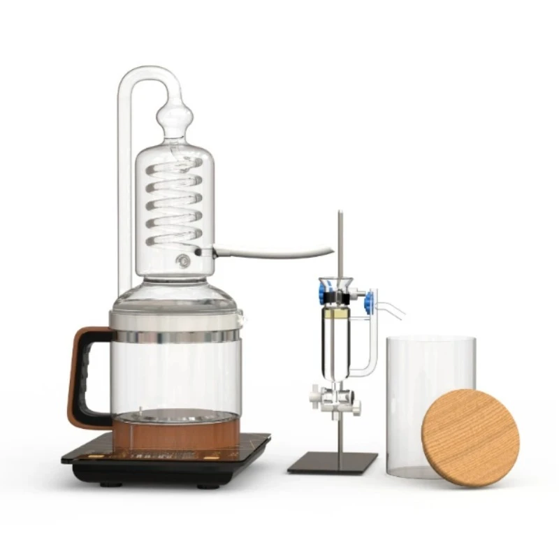 Glass Distillation Apparatus, Transparent Visual Home Essential Oil Steam Distiller, 2.4L with Flower Gift
