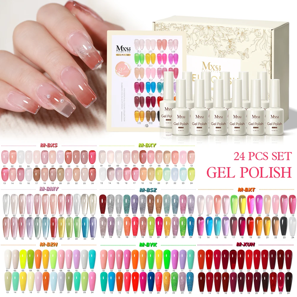 

Mxsi 24 Color Gel Nail Polish Set Semi Permanent Gel Vernis Jelly Neon Clear Nail Art Manicure Soak Off LED UV Gel Varnishes Kit