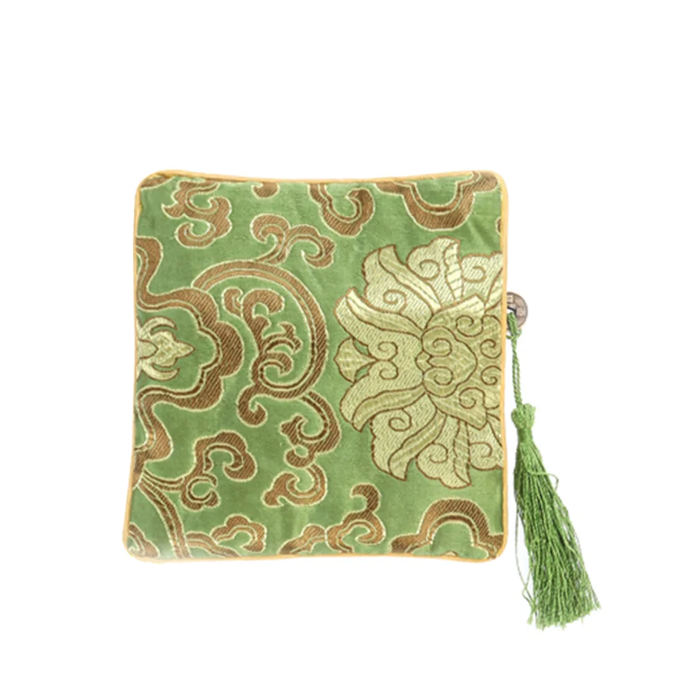 Vintage Tassel Jewelry Embroidery Wallet Small Change Purse with Zipper (Light Green) Jewelry Purse Jewelry Pouch