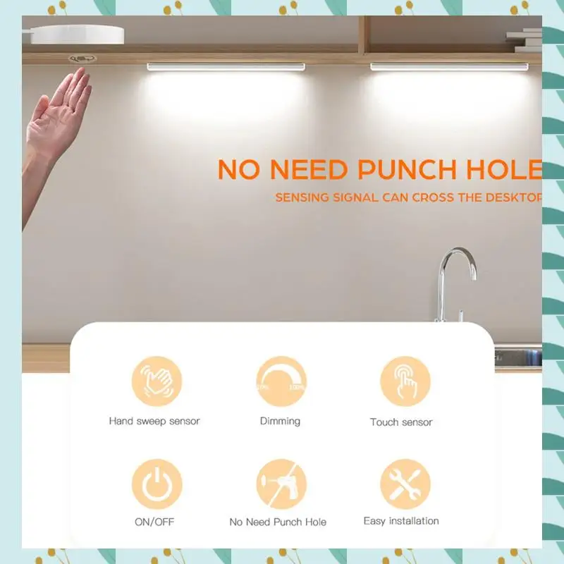 

A71P LED Under Cabinet Light Penetrable Touch Switch Wood Hand Scan Motion Sensor Dimmable Bathroom Night Lamp Durable 40CM EU P