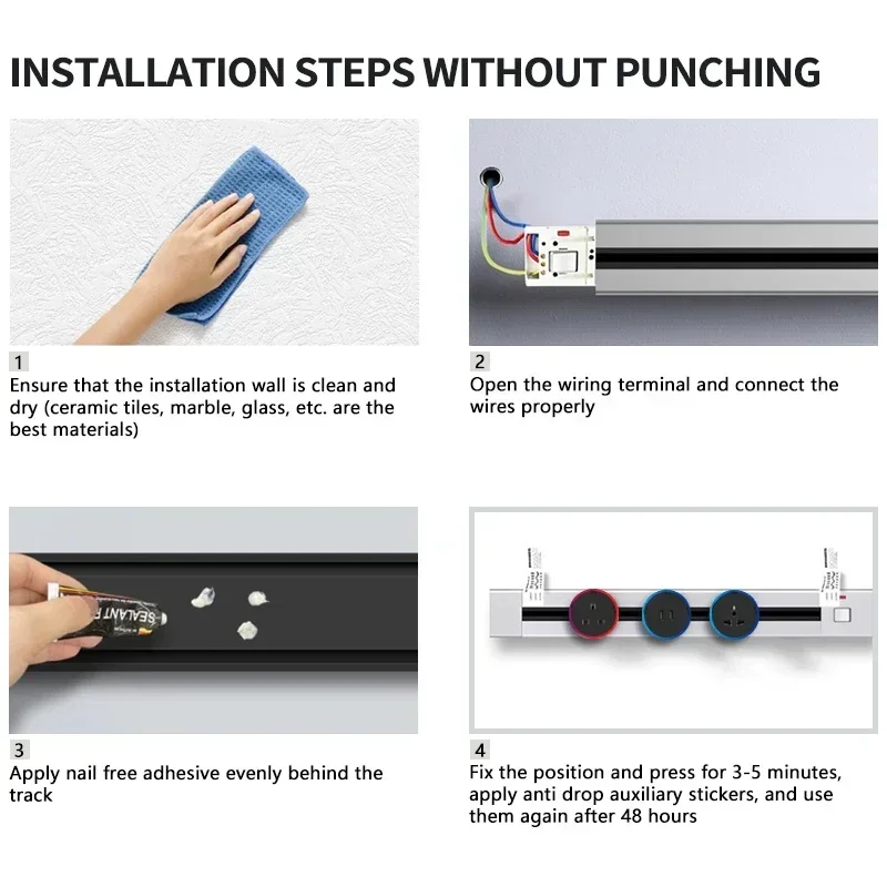 Wall Mounted 8000W UK US AU EU Standard Usb Portable Rail  Power Track Socket Household Removable Electric Extension Socket