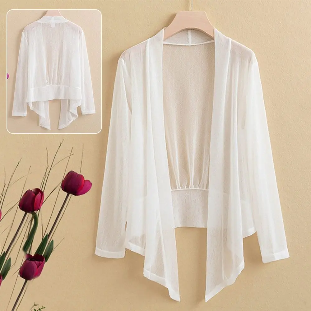 ฤดูร้อนที่เรียบง่ายผู้หญิงเสื้อสเวตเตอร์ถักแขนยาวบางป้องกันแสงแดดเสื้อผ้าชายหาดระบายอากาศเครื่องปรับอากาศเสื้อสําหรับผู้หญิง