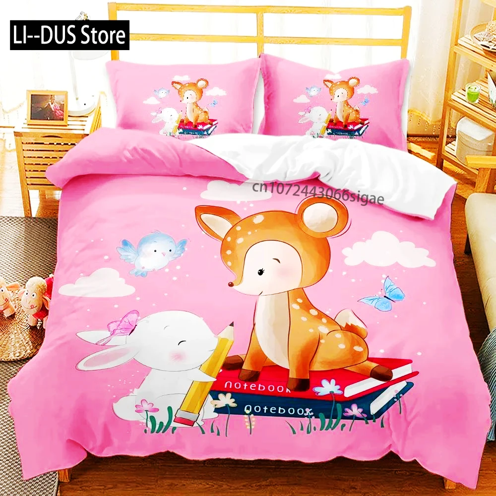 

Cartoon Cat Bedding Set Queen/King Pink Animals Bedding,lovely Magical Animal Polyester Duvet Cover For Boys Girls