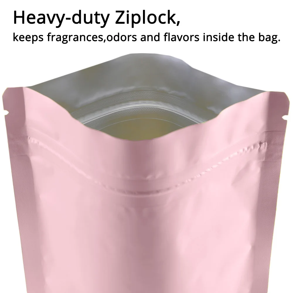 100pcs Matte Pink Doypack Heat Sealing  Candy Gummy Smell Proof Resealable Packaging  Aluminum Foil Zipper Bags For Food