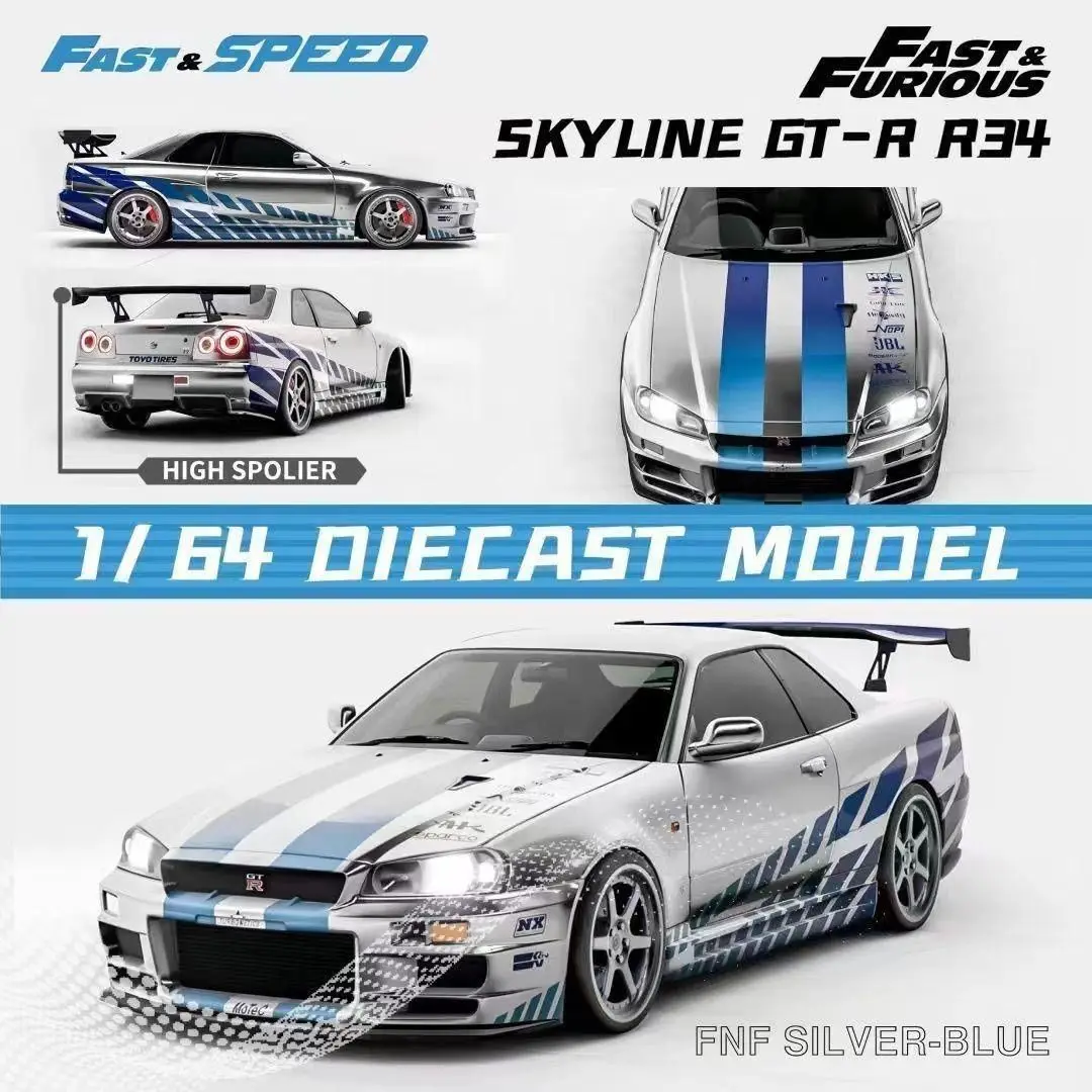 

Fast Speed 1:64 Fast and Furious GTR R34 Skyline Alloy Premium Diecast Vehicle Model True Scale Miniatures