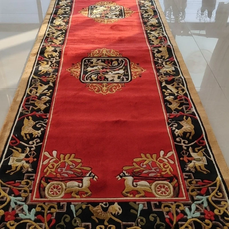 Chinese-style red hand-woven silk carpet corridor blanket 68 × 300 squeezed silk 120 pieces