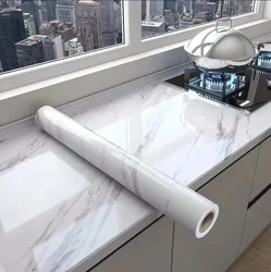 Kitchen Cabinets Faux Marble Oil Proof Waterproof Thick Self Adhesive Wallpaper Muebles Table Top Thermostability Contact Paper