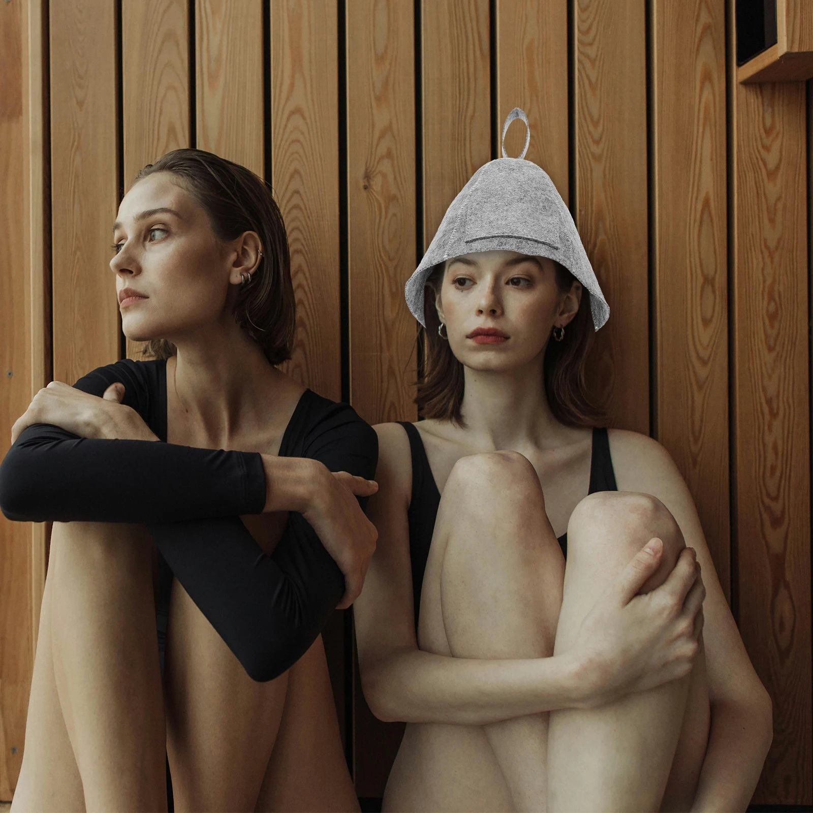 

2pcs Felt Sauna Hats Russian Vaporarium Cap Heat Protection For Women Shower Spa Use Grey Beige Sauna Bath Accessories
