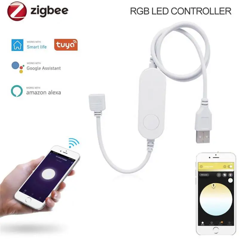 Zigbee Led Strip Controller USB 5V DC12V-24V RGB RGBW Tuya Smart Dimmer Mini Controller Work With Alexa Assistant