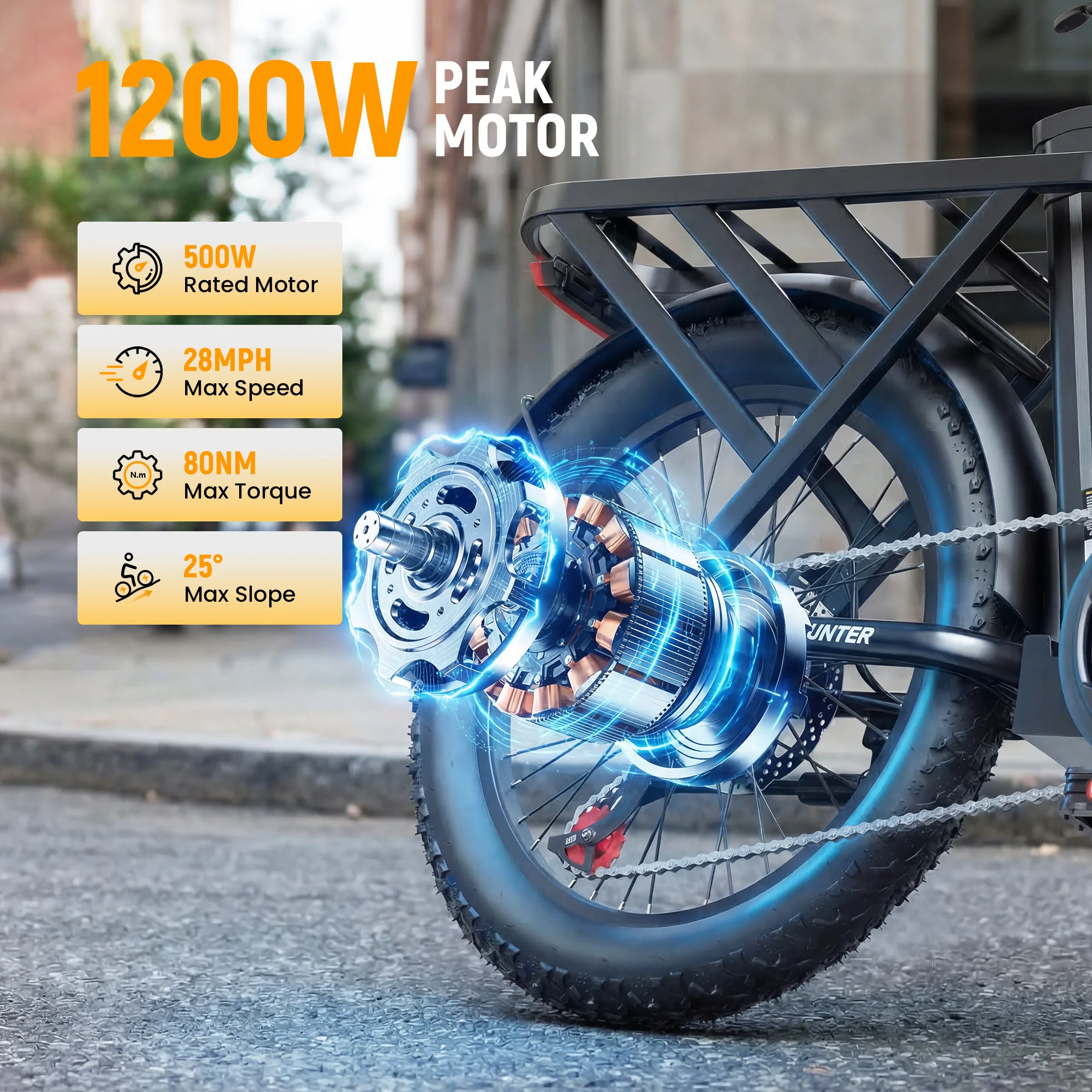 Qlife Hunter Electric Bike for Adults, 1200W Peak Motor 48V 13.5Ah Battery, 20