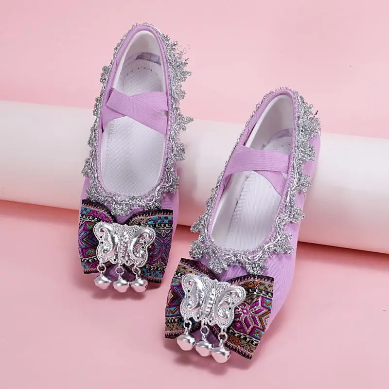 New Sweet Embroidery Ballet Dance Shoes Satin Soft Sole Gymnastics Shoes Kid Cartoon Lovely Practice Dance Footwear Casual Shoes