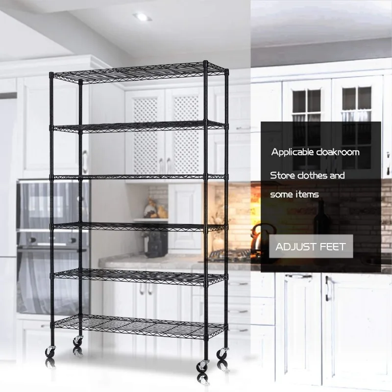 6-Tier Storage Shelf Heavy Duty Wire Shelving Unit 82"x48"x18" Height Adjustable Metal Steel Wire with Casters for Kitchen Rack