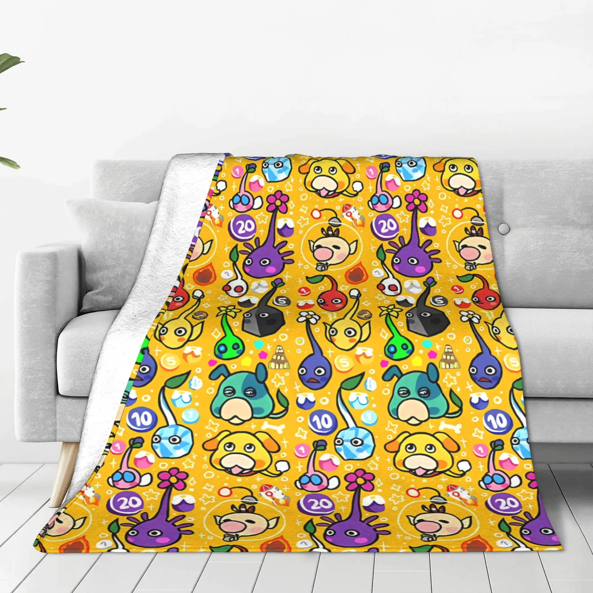 1PC Home Cute Room Decor Multicolor Sprout Sprite Blanket Throw Blanket Pikmin Novelty Warm Blanket All Season