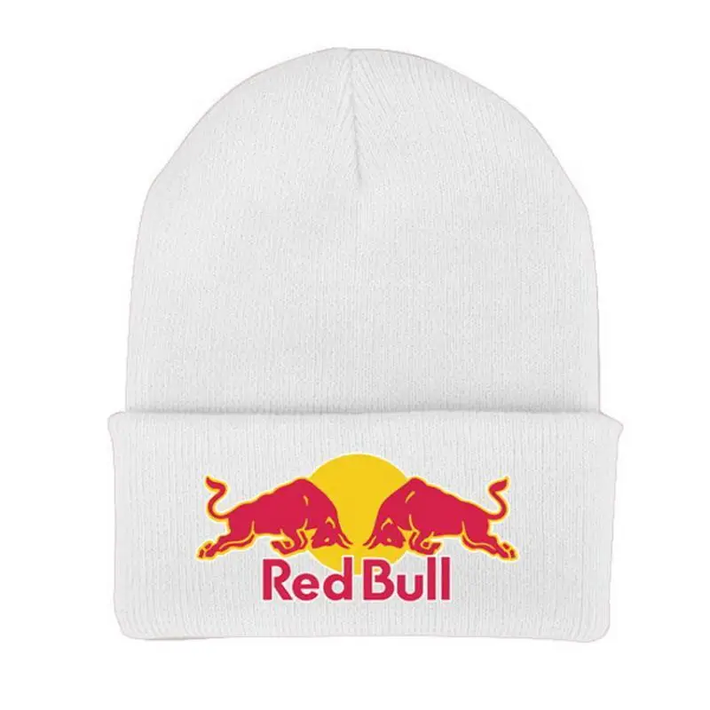 Red Bull Strickmütze, weich und warm, für Damen und Herren, Herbst und Winter, warme Freizeitmütze, gehäkelte bestickte Mütze