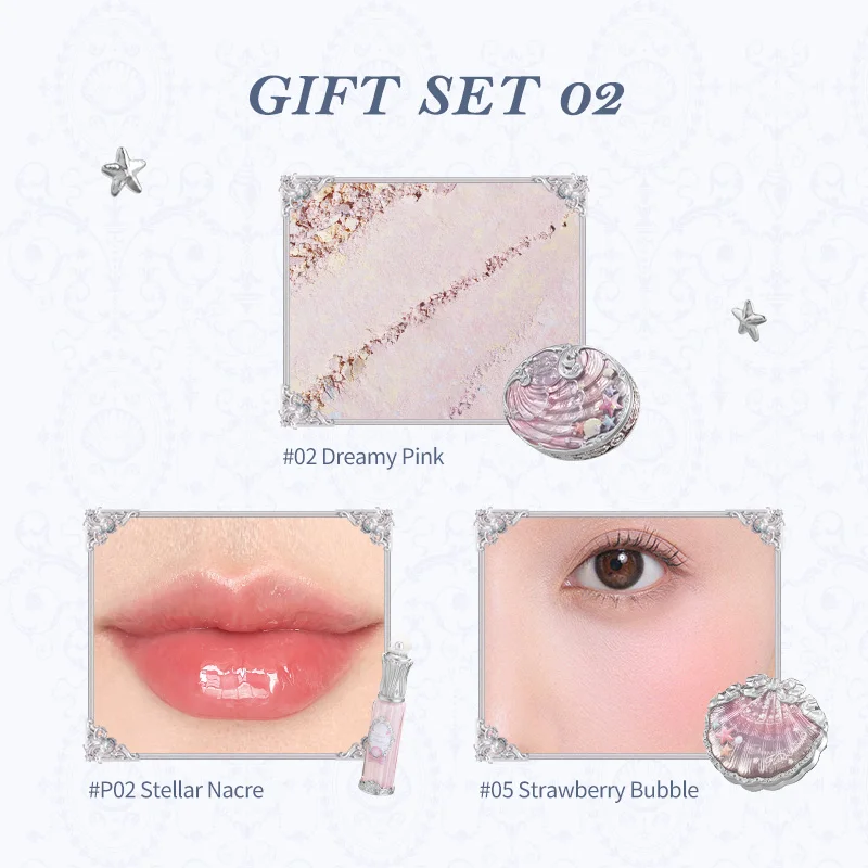 Flower Knows Shell's Jewel Collection 메이크업 선물 세트에는 아이섀도우+립글레이즈+블러셔가 포함되어 있습니다.