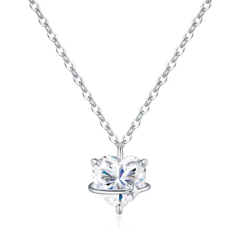 

ZFSILVER Fashion Classic 925 Silver Moissanite Trend Design Cross Heart Necklace For Charm Women Accessories Jewelry Gift N17636