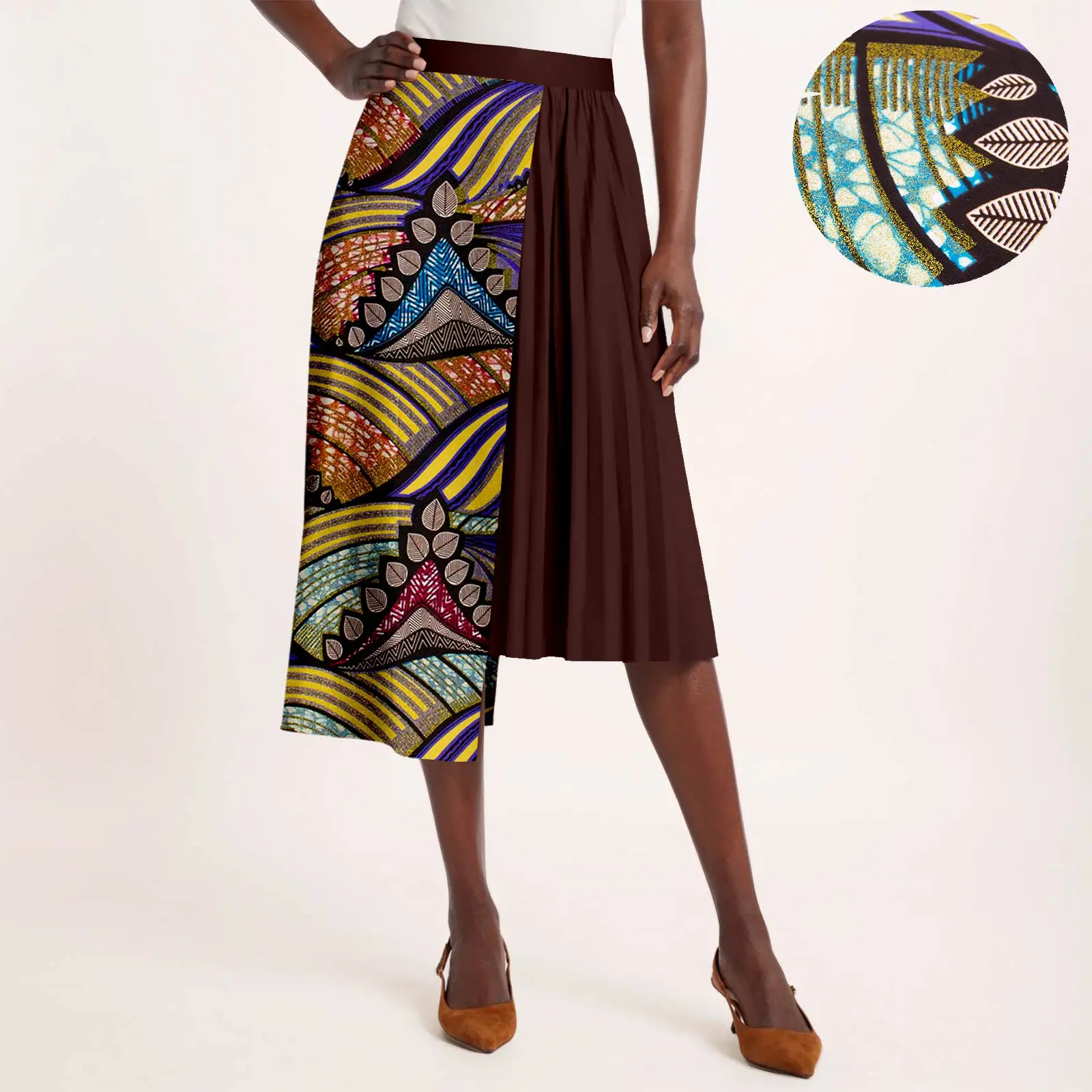 African Women's Color Clashing Section Printed Wrap Dress Beach Party Asymmetric Long Wrap Dress  2527002