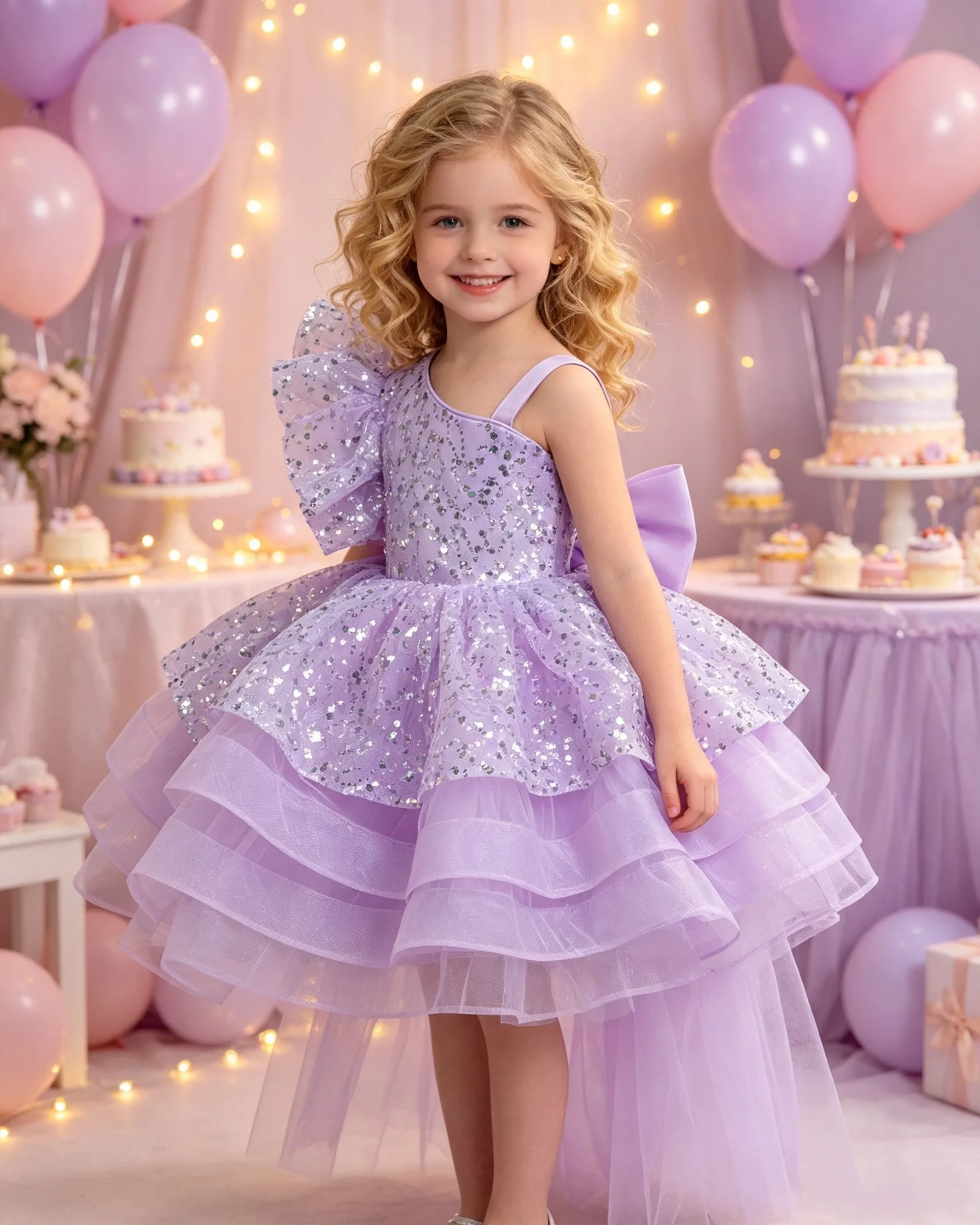 Girls Aged 3-10 Years Old, One-Shoulder Sequined Tutu Skirt, Christmas Party Prom Tail Dress, Graduation Prom Girl Performance P
