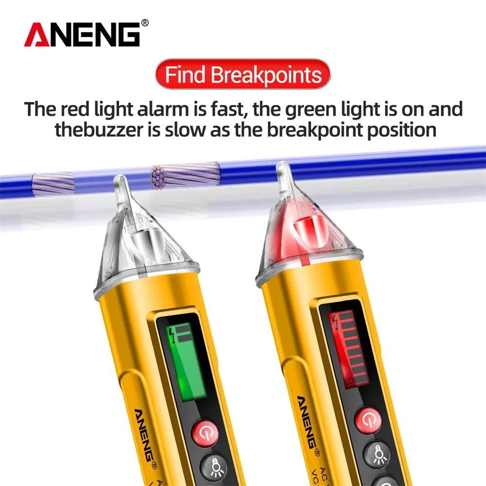 ANENG VC1010 Pena Tester Digital Non-Kontak Meter 12-1000V Sensor Listrik Arus Pensil Uji Detektor Tegangan AC/DC Cerdas