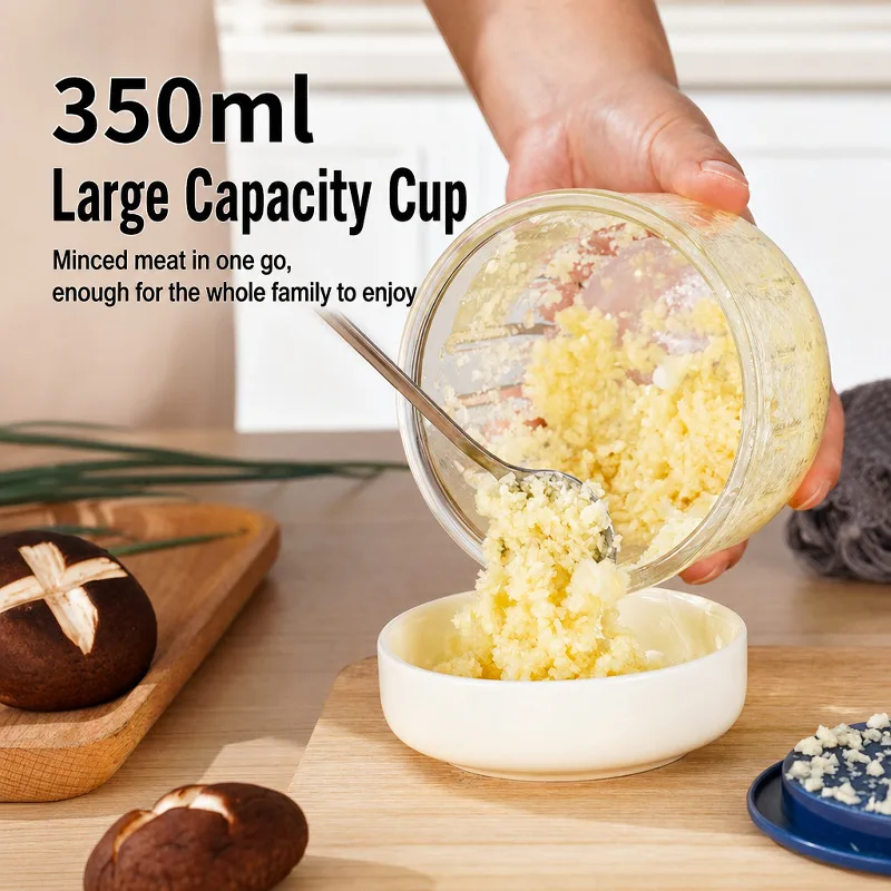 Wireless Electric Garlic Mincer 350ml Glass Bowl with 12 Blades  Type-C Washable Mini Food Processor for Home Kitchen Cooking