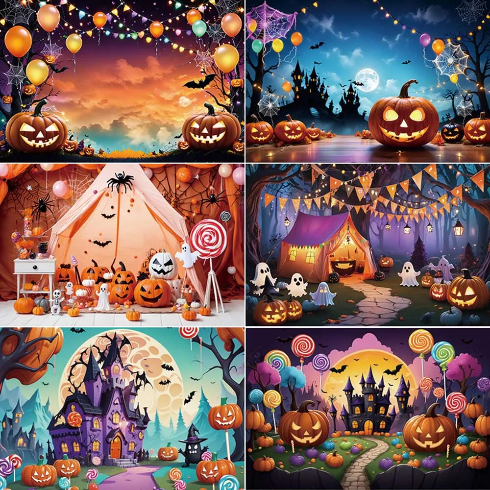 MOON.QG Halloween 2025 Photography Backdrop Pumpkin Castle Jack O Lantern Photocall Background Baby Studio Photozone Accessories