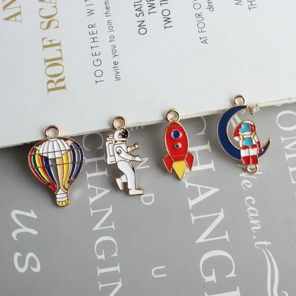 10pcs Astronaut Rocket Charm Pendants Alloy Metal Enamel Charms for DIY Jewelry Making Wholesale