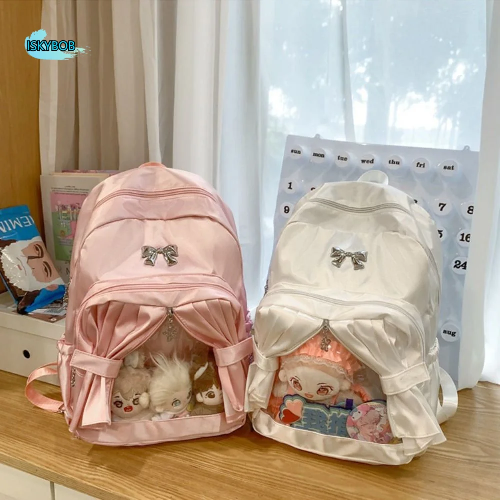 

Creative Large Capacity Transparent Pocket Curtain Backpack Clear Nylon Cotton Itabag Creative Bow Badge Display Ita Bag Lolita