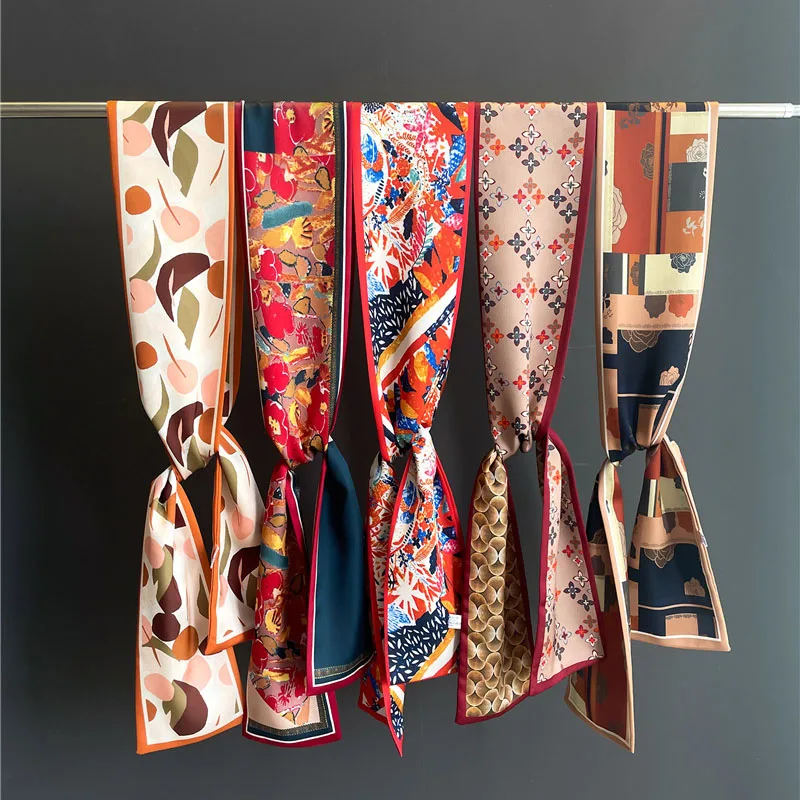 Mode Vrouwen Luxe Print Zijden Lint Vrouwelijke Foulard Bloemenhoofdband Hals Pak Sjaal Haarband Hoofddoek Accessoires