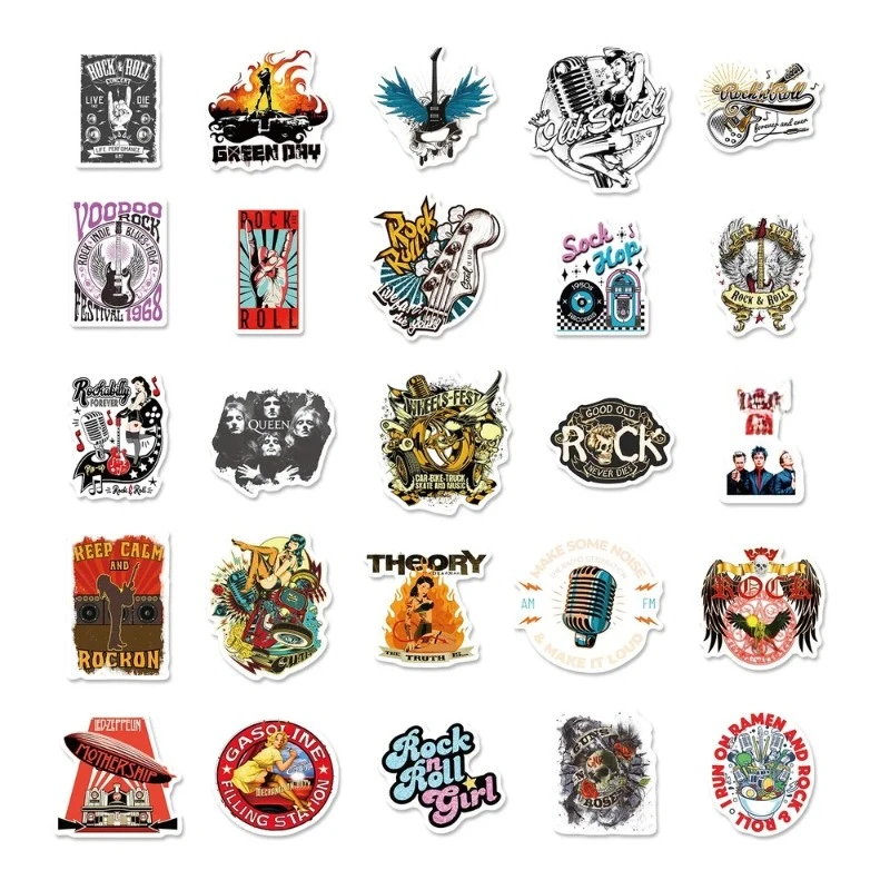 10/25/50pcs Retro Graffiti Rock Music Stickers for Guitar Band Hiphop Suitcase Laptop Skateboard Motorcycle Scrapbooking Car