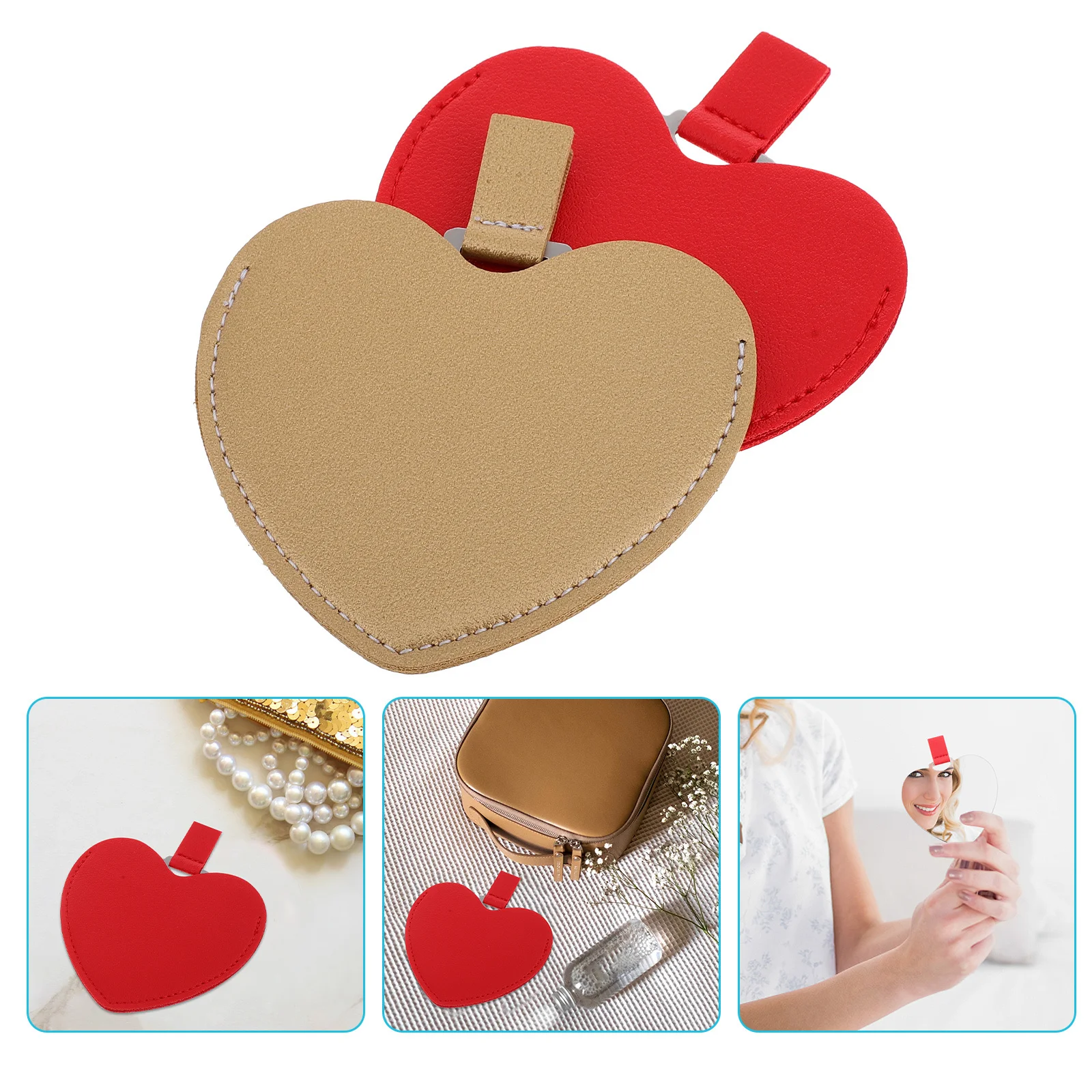 

2Pcs Small Heart Shape Mirror Stainless Steel Portable Makeup Mirror Compact Handheld Vanity for Travel Office Outdoor