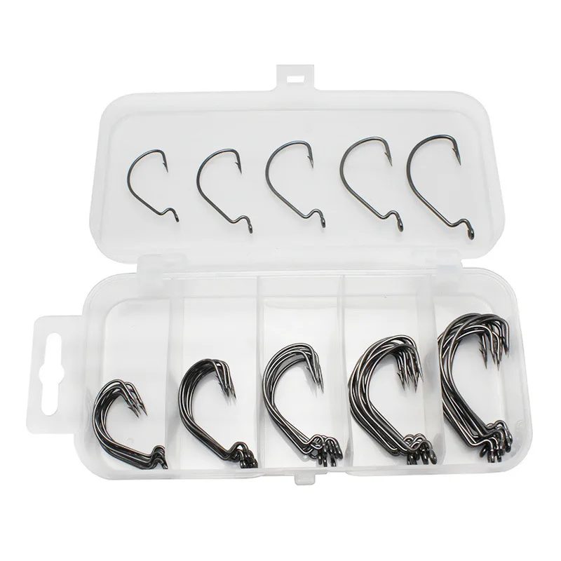 50Pcs Box Fishing Hooks Set Jig Crank Barbed Hook High Carbon Stainless Steel Wide Gap Offset Fishhook Soft Worm Sea Hook Tackle image 6