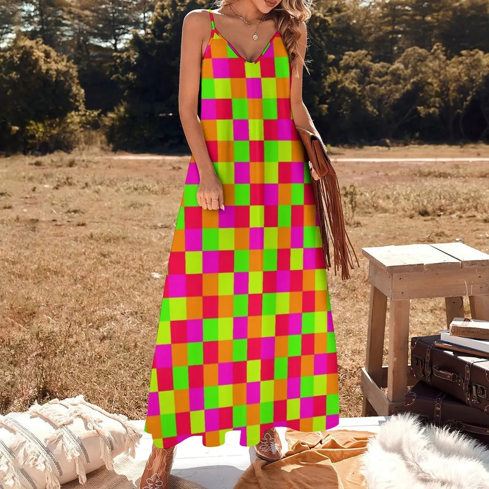 Pixel Neon Colors Color Blocking Sleeveless Dress dresses for woman 2024 long sleeve dresses Dress