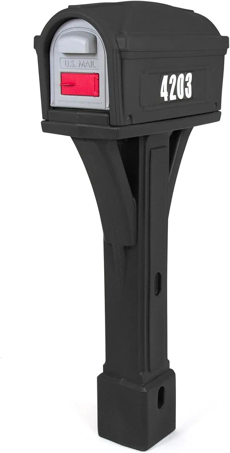 

Classic Plastic Mailbox & Post Combo Kit, 2 Doors, Black - Large Capacity, Easy Install