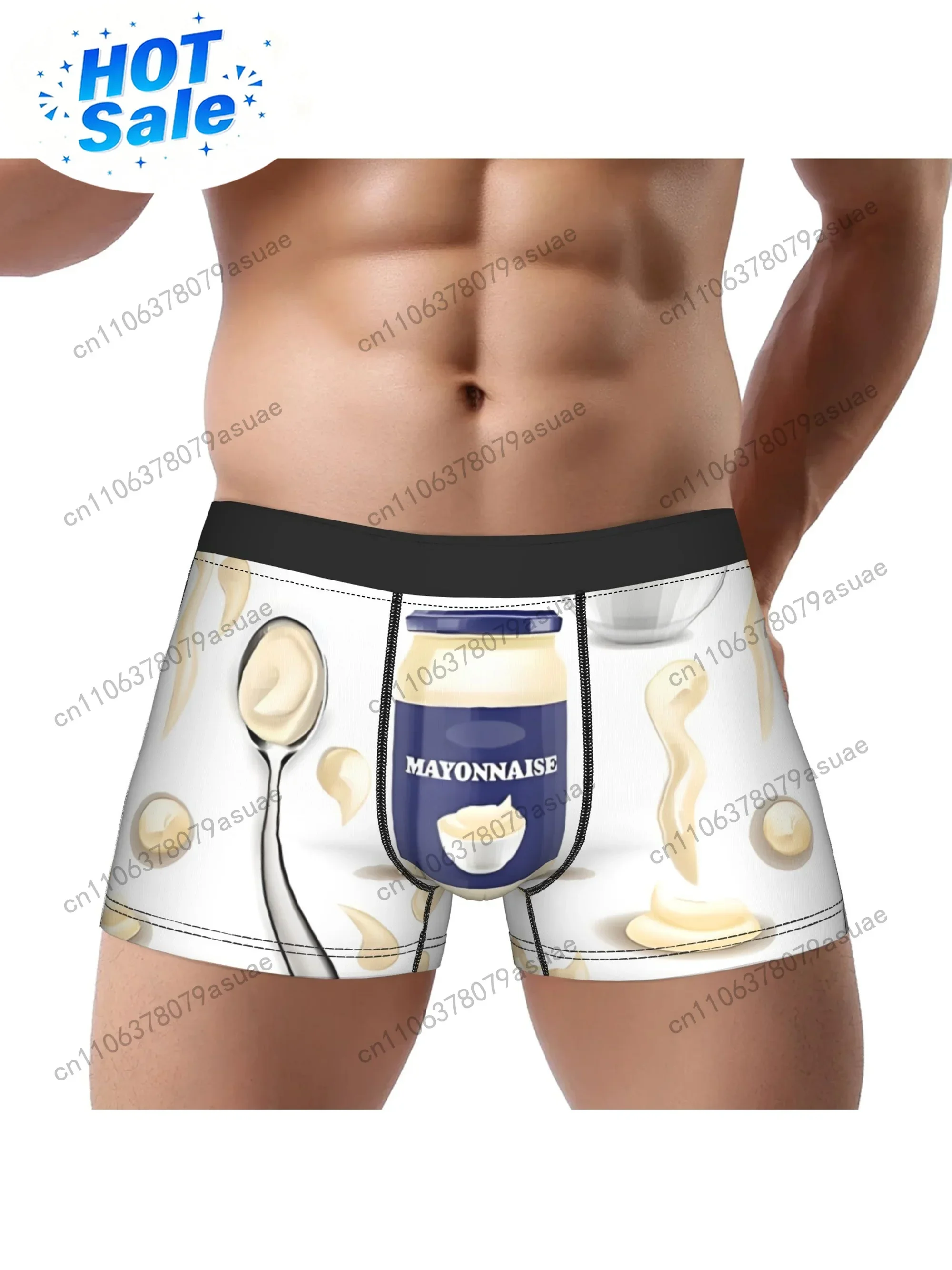 1pc Men's Funny Mayo Mayonnaise Print Underwear - Creamy Spread Sauce Design Boxer Briefs with Random Condiment Patterns, Machin