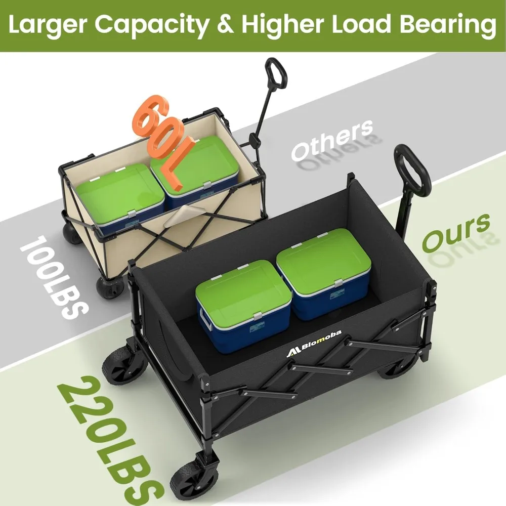 عربة أدوات قابلة للطي بعجلات، سعة 220 رطلاً، مقبض مرن، خفيف الوزن ومحمول
