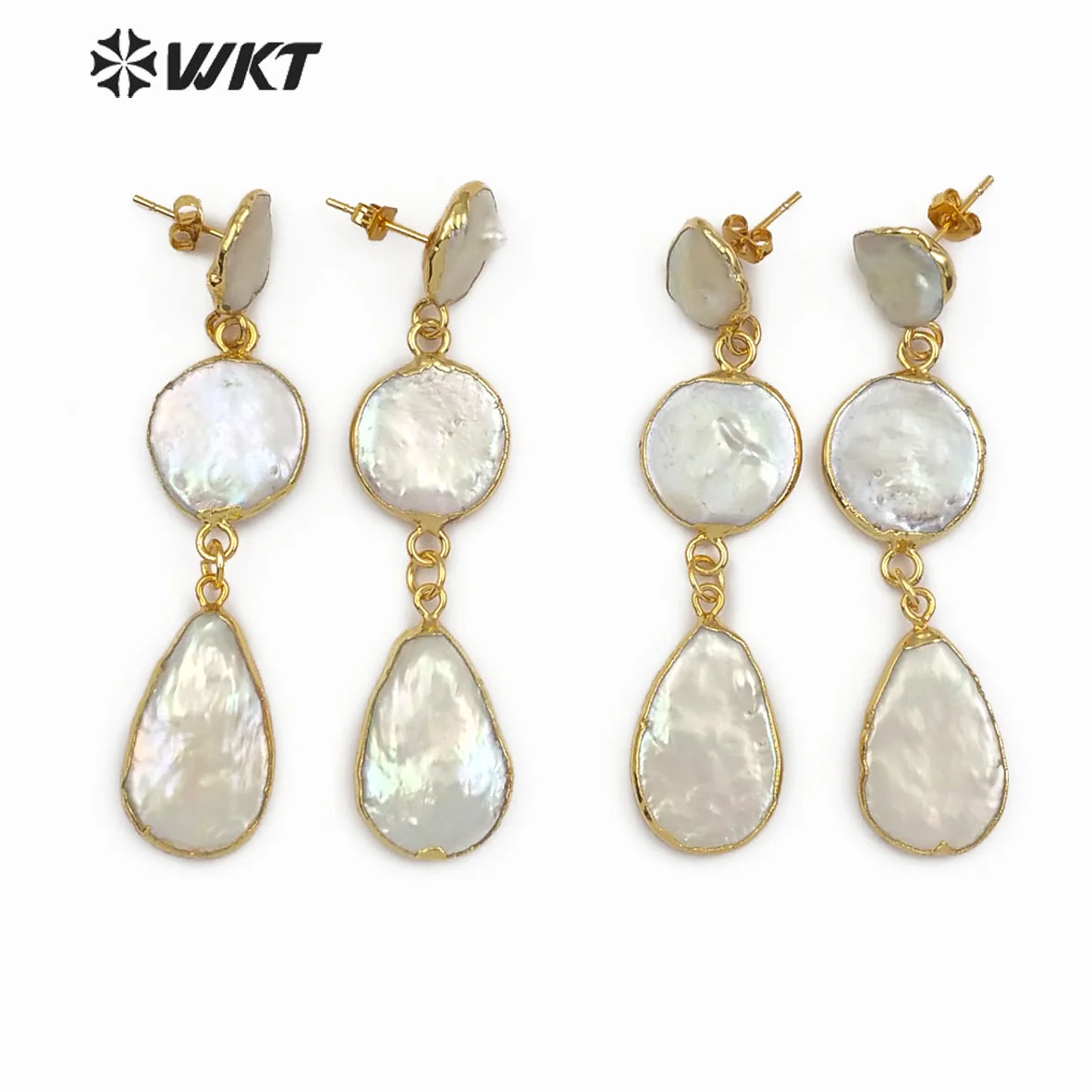WT-E491 WKT New Arrival Natural Freshwater Pearl Earrings With Gold Plated Drops Shape For Women Elegant Jewelry Gift