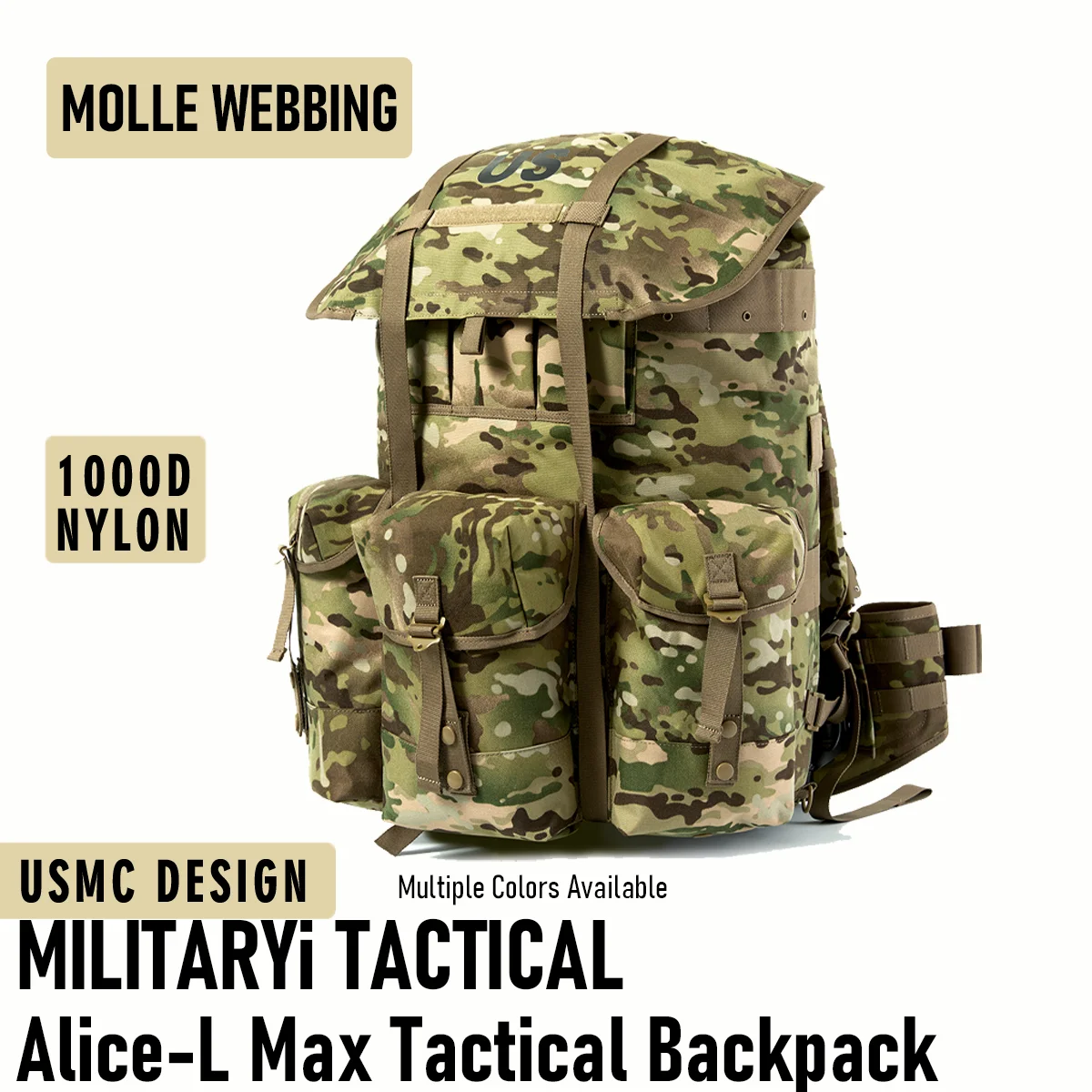 Mochila tática AKmax Alice L-Max 55L com estrutura removível, mochila com vários compartimentos – Multicam