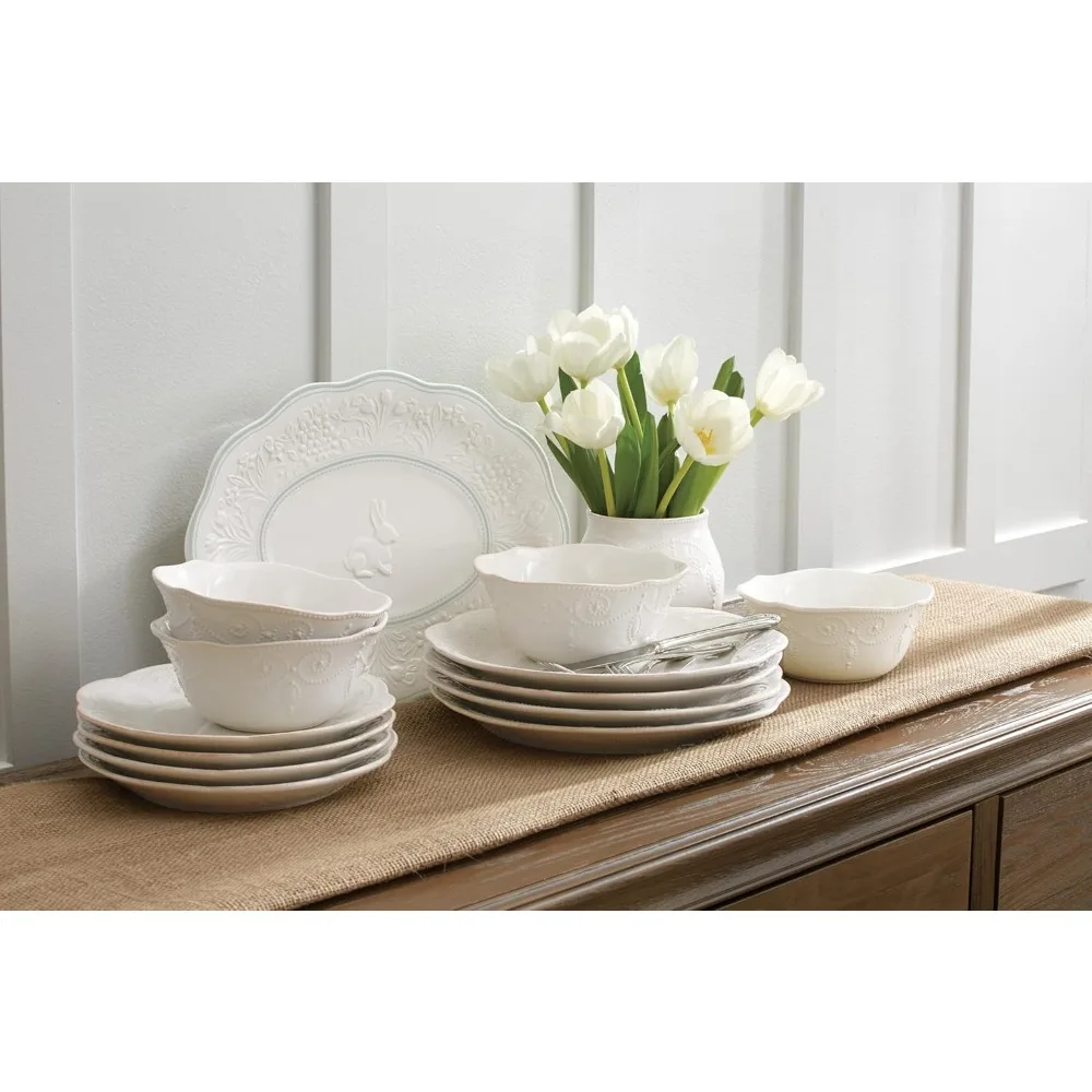 화이트 레녹스 프렌치 펄 12피스 디너웨어 세트 (액센트 플레이트 포함)