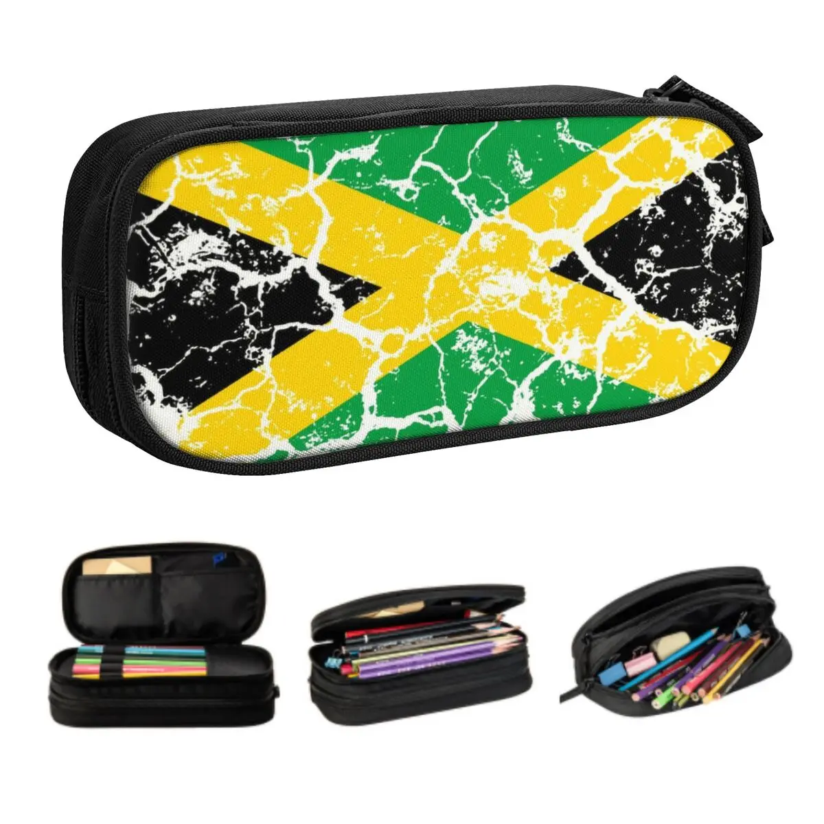 Cute Custom Jamaican Flag Distress Pencil Cases for Boys Gilrs Jamaica Proud Large Storage Pen Box Bag Stationery