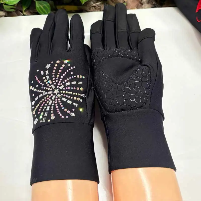Figure skating gloves, thin velvet palm pads, anti slip adhesive diamond skating protective gear