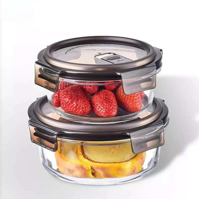 

Fresh-keeping box, microwave oven glass lunch, round heating bento , sealed with lid
