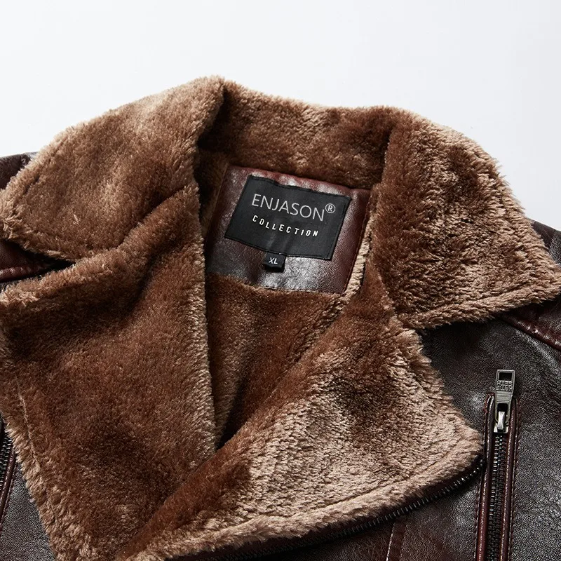 Winter plush PU leather jacket for men, European and American tough men, fur integrated men, leather jacket