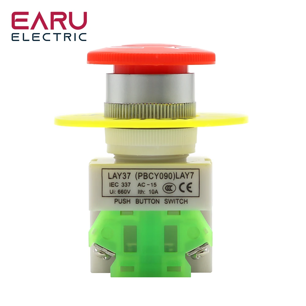 Red Mushroom Cap 1NO 1NC DPST Emergency Stop Push Button Switch AC 660V 10A Switch Equipment Lift Elevator Latching Self Lock