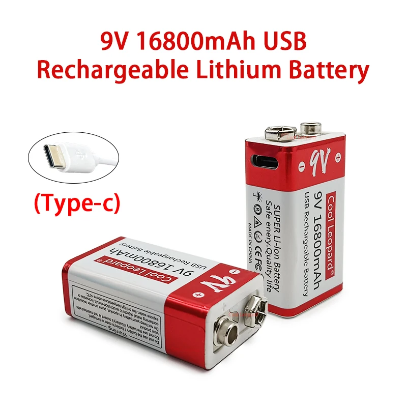 

2PCS 9V 16800mAh Micro USB Rechargeable Lithium Ion Battery,,For Multimeter Microphone Toy Remote Control KTV Use Battery