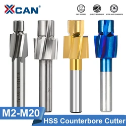 XCAN Milling Cutter Counterbore End Milling Tools M3-M20 4 Flute HSS Counterbore Drill for Metal Flat Bolt Holes Screw Drilling